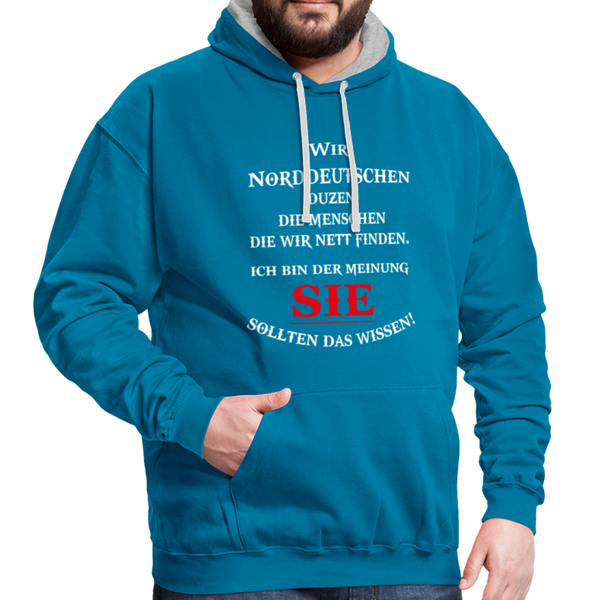 Contrast Colour Hoodie - Pfauenblau/Grau meliert