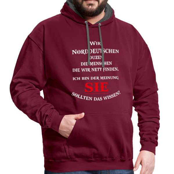 Contrast Colour Hoodie - Weinrot/Anthrazit
