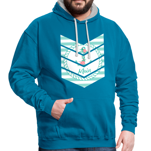 Contrast Colour Hoodie - Pfauenblau/Grau meliert