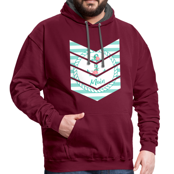 Contrast Colour Hoodie - Weinrot/Anthrazit