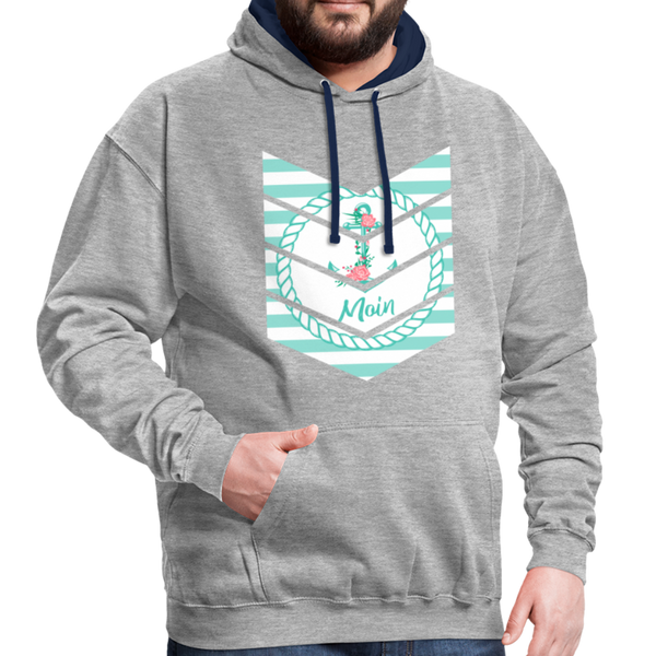 Contrast Colour Hoodie - Grau meliert/Navy