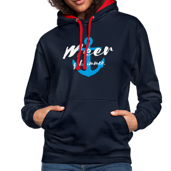 Contrast Colour Hoodie - Navy/Rot