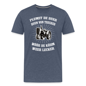 Herren  Premium T-Shirt PLUMST DER BUER PLATTDEUTSCH - Blau meliert