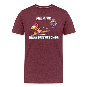 Herren Premium T-Shirt MOIN IHR HÜHNERSCHRECKER - Bordeauxrot meliert