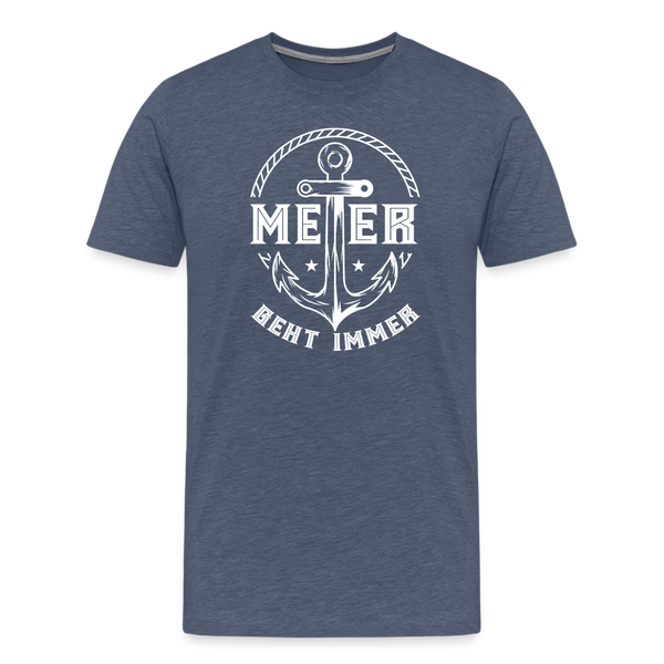 Herren Premium T-Shirt MEER GEHT IMMER ANKER - Blau meliert