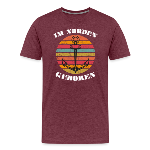 Herren Premium T-Shirt IM NORDEN GEBOREN - Bordeauxrot meliert