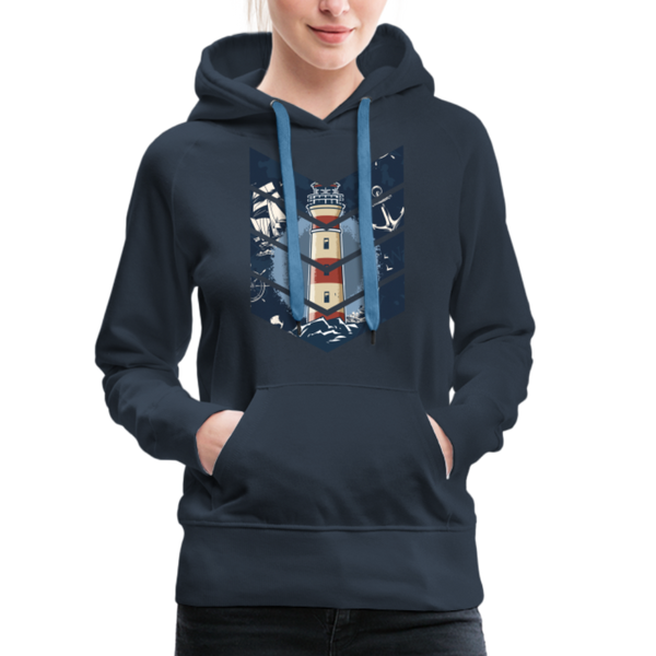 Damen Premium Hoodie LEUCHTTURM, ANKER, SEGELSCHIFF UND MEER - Navy