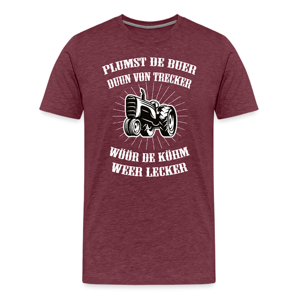 Herren  Premium T-Shirt PLUMST DER BUER PLATTDEUTSCH - Bordeauxrot meliert