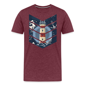 Herren Premium T-Shirt SEGELSCHIFF, MÖWEN UND MEER - Bordeauxrot meliert