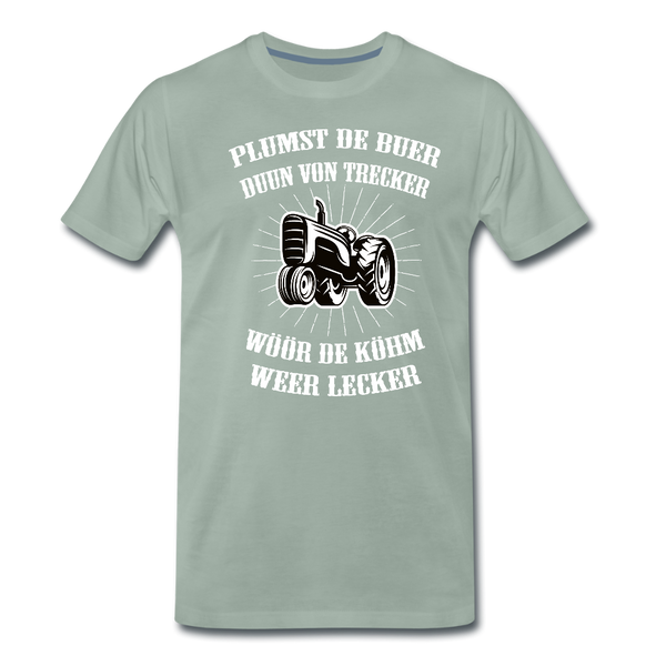 Herren  Premium T-Shirt PLUMST DER BUER PLATTDEUTSCH - Graugrün