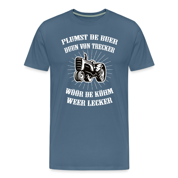 Herren  Premium T-Shirt PLUMST DER BUER PLATTDEUTSCH - Blaugrau