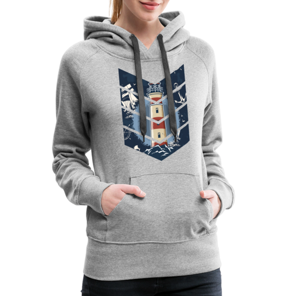 Damen Premium Hoodie LEUCHTTURM, ANKER, SEGELSCHIFF UND MEER - Grau meliert