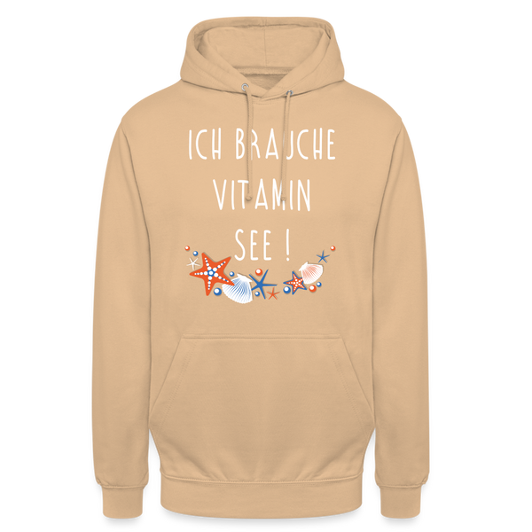 Unisex Hoodie ICH BRAUCHE VITAMIN SEE - Pfirsich