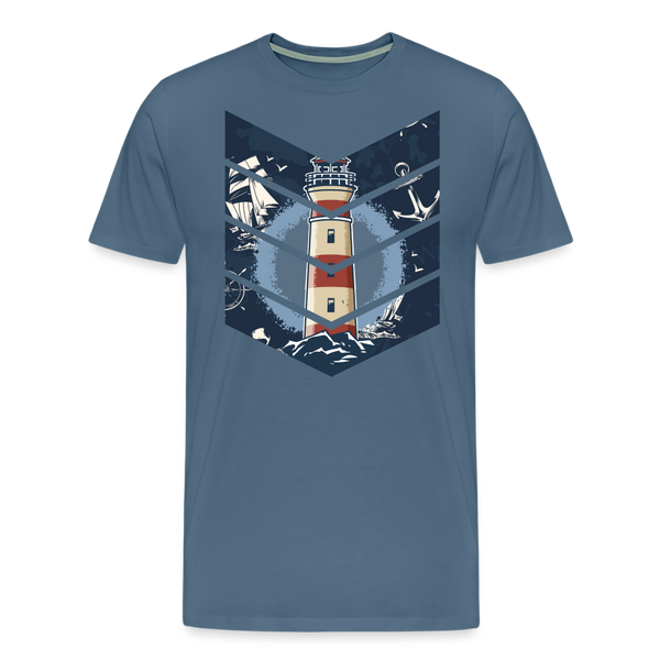 Herren Premium T-Shirt SEGELSCHIFF, MÖWEN UND MEER - Blaugrau