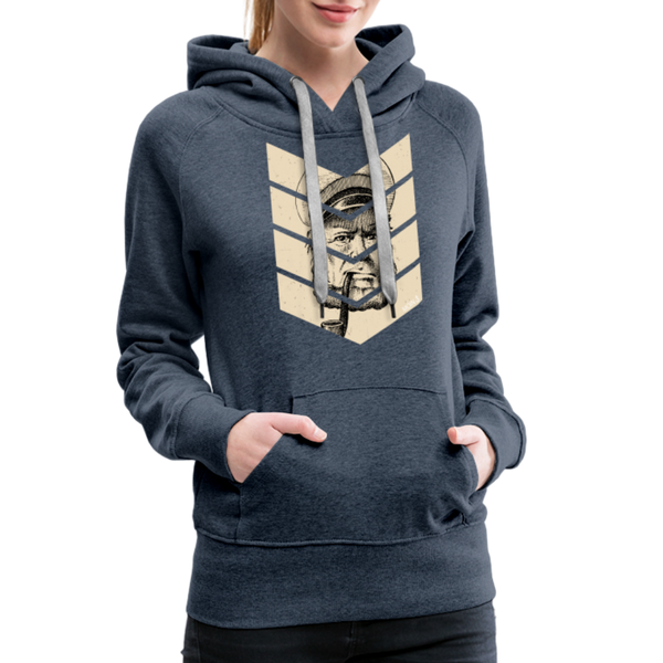 Damen Premium Hoodie MOIN KAPITÄN BEIGE - Jeansblau