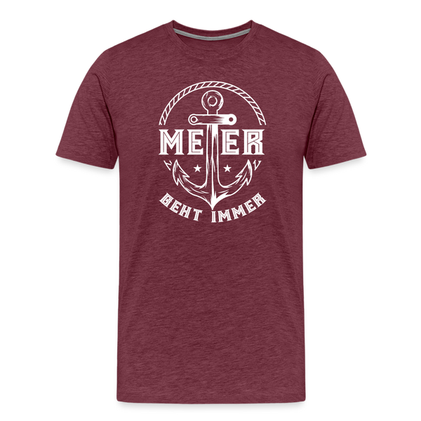 Herren Premium T-Shirt MEER GEHT IMMER ANKER - Bordeauxrot meliert