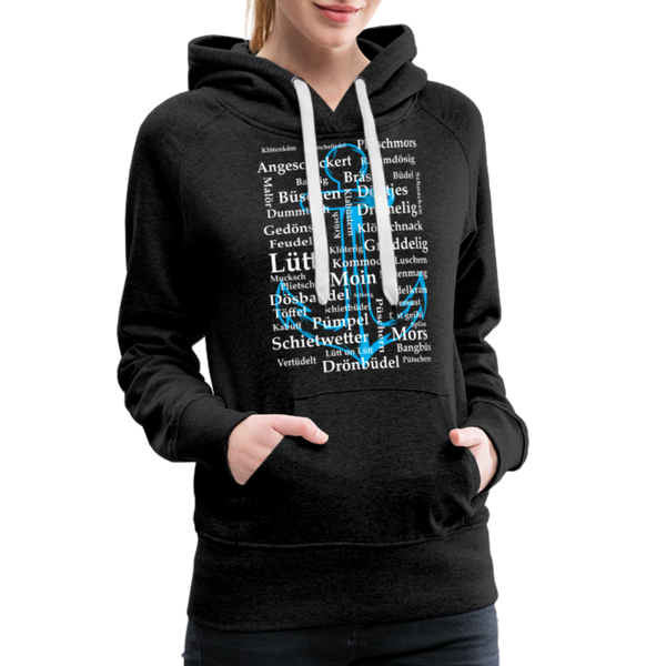 Damen Premium Hoodie PLATTDEUTSCHE WÖRTER - Anthrazit