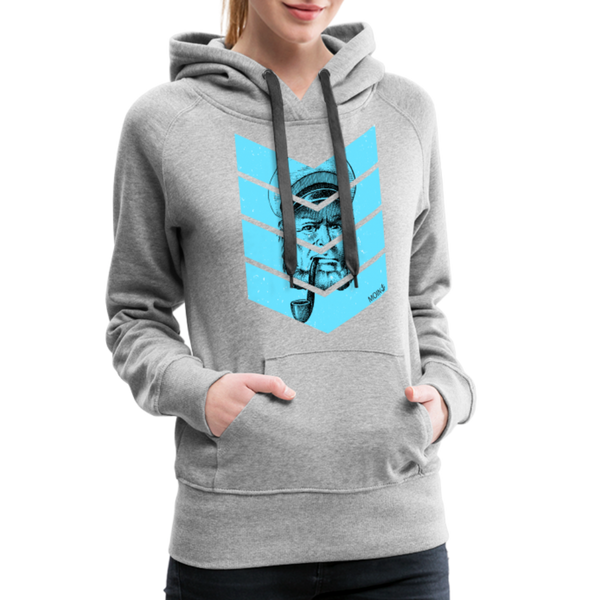 Damen Premium Hoodie MOIN ALTER KAPITÄN BLAU - Grau meliert