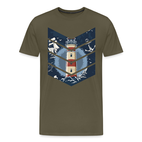 Herren Premium T-Shirt SEGELSCHIFF, MÖWEN UND MEER - Khaki