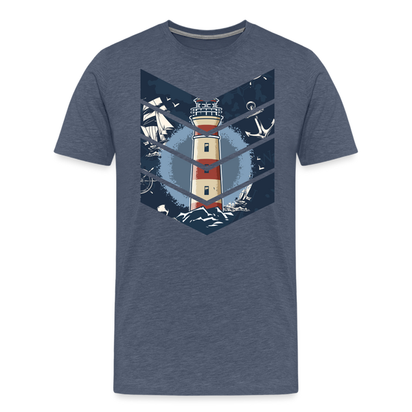 Herren Premium T-Shirt SEGELSCHIFF, MÖWEN UND MEER - Blau meliert