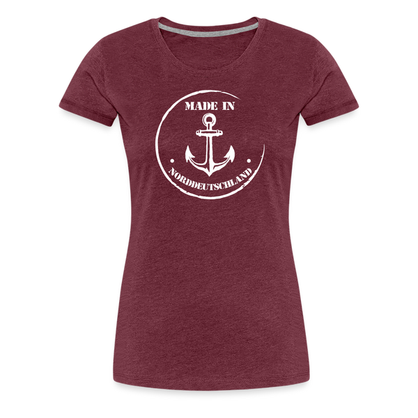 Damen Premium T-Shirt MADE IN NORDDEUTSCHLAND ANKER - Bordeauxrot meliert