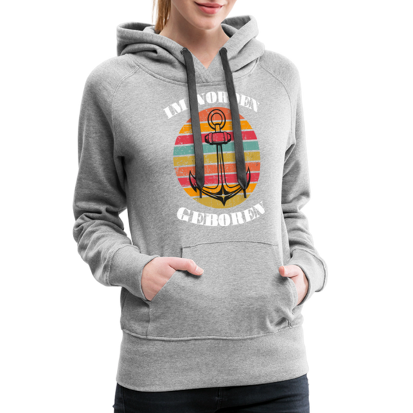 Damen Premium Hoodie IM NORDEN GEBOREN - Grau meliert