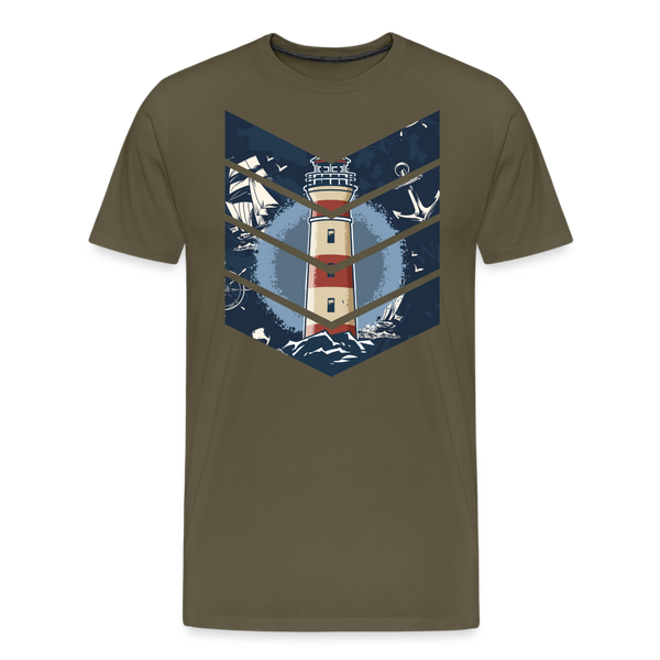 Herren Premium T-Shirt SEGELSCHIFF, MÖWEN UND MEER - Khaki