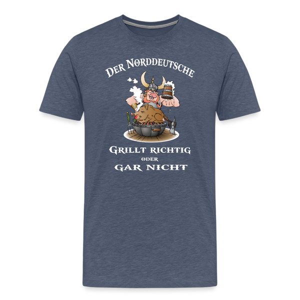 Herren Premium T-Shirt DER NORDDEUTSCHE GRILLT - Blau meliert