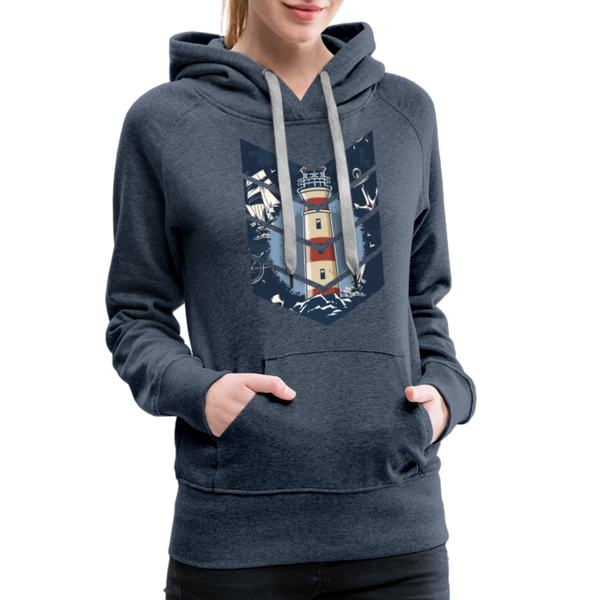 Damen Premium Hoodie LEUCHTTURM, ANKER, SEGELSCHIFF UND MEER - Jeansblau