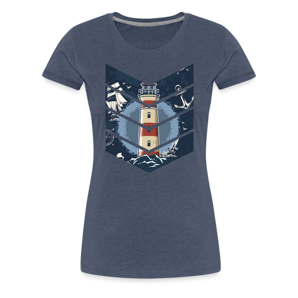 Damen Premium T-Shirt SEGELSCHIFF, MÖWEN UND MEER - Blau meliert