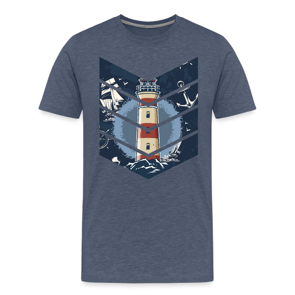 Herren Premium T-Shirt SEGELSCHIFF, MÖWEN UND MEER - Blau meliert