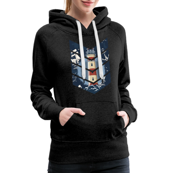 Damen Premium Hoodie LEUCHTTURM, ANKER, SEGELSCHIFF UND MEER - Anthrazit