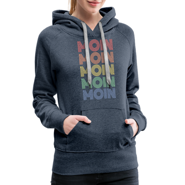 Damen Premium Hoodie MOIN 70er / 80er PARTY STYLE - Jeansblau