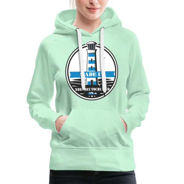 Damen Premium Hoodie MADE IN NORDDEUTSCHLAND MIT LEUCHTTURM - helles Mintgrün