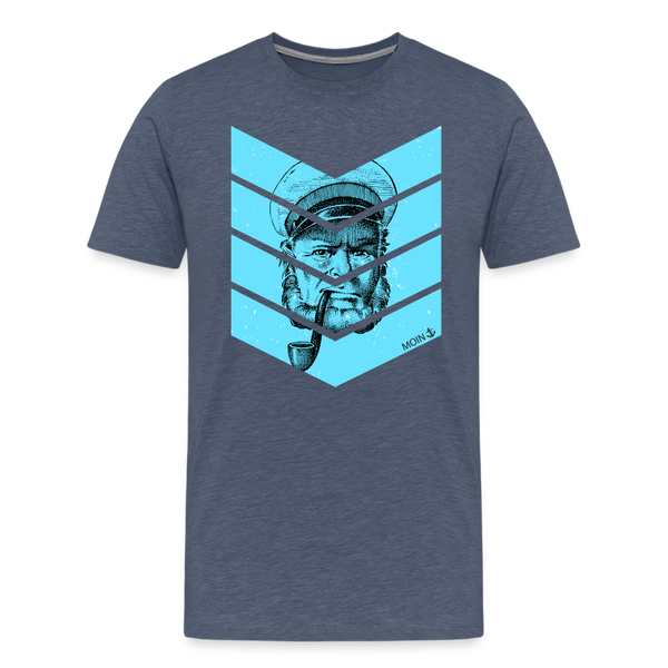 Herren Premium T-Shirt MOIN KAPITÄN BLAU - Blau meliert