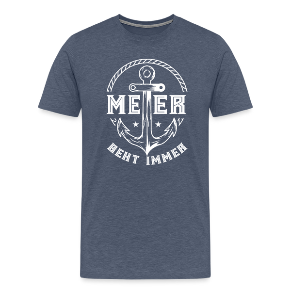 Herren Premium T-Shirt MEER GEHT IMMER ANKER - Blau meliert