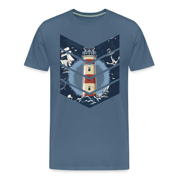 Herren Premium T-Shirt SEGELSCHIFF, MÖWEN UND MEER - Blaugrau