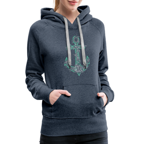 Damen Premium Hoodie FUTURISTISCHER ANKER - Jeansblau