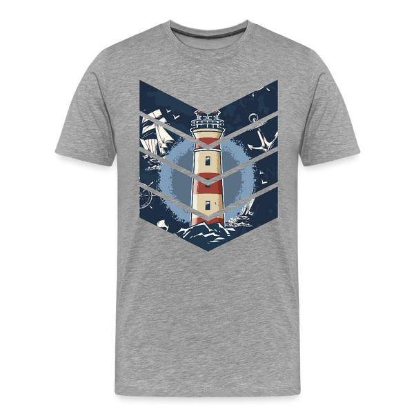 Herren Premium T-Shirt SEGELSCHIFF, MÖWEN UND MEER - Grau meliert