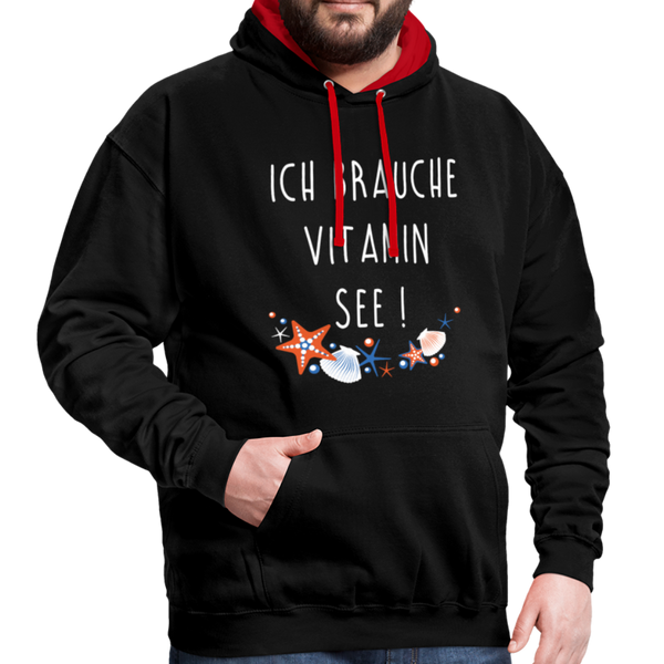 Contrast Colour Hoodie - Schwarz/Rot