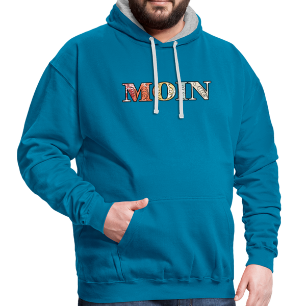 Contrast Colour Hoodie - Pfauenblau/Grau meliert