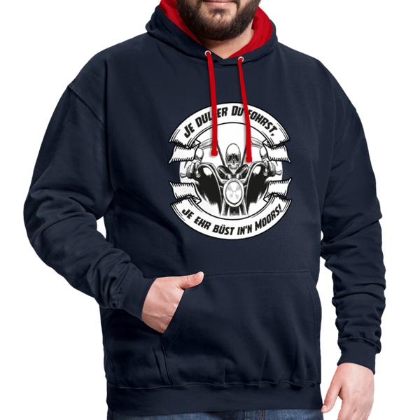 Contrast Colour Hoodie - Navy/Rot