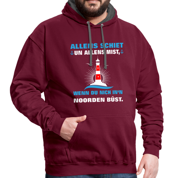 Contrast Colour Hoodie - Weinrot/Anthrazit