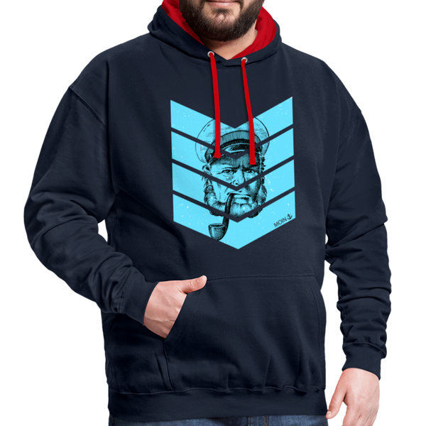 Contrast Colour Hoodie - Navy/Rot