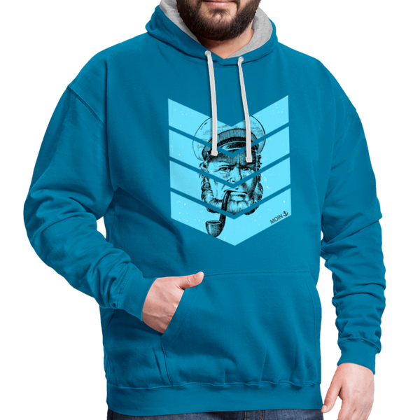 Contrast Colour Hoodie - Pfauenblau/Grau meliert