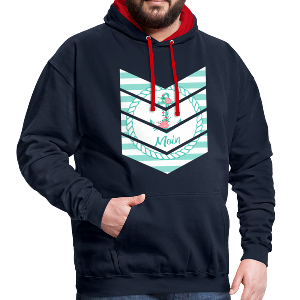 Contrast Colour Hoodie - Navy/Rot