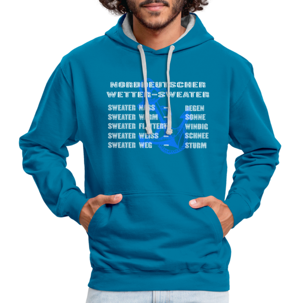 Contrast Colour Hoodie - Pfauenblau/Grau meliert