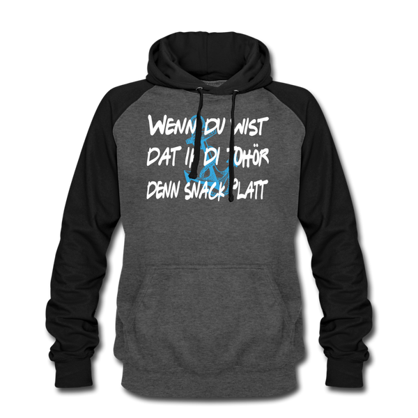 Baseball Hoodie SNACK PLATT | Norddeutscher Humor Unisex Baseball Hoodie - graphite/black