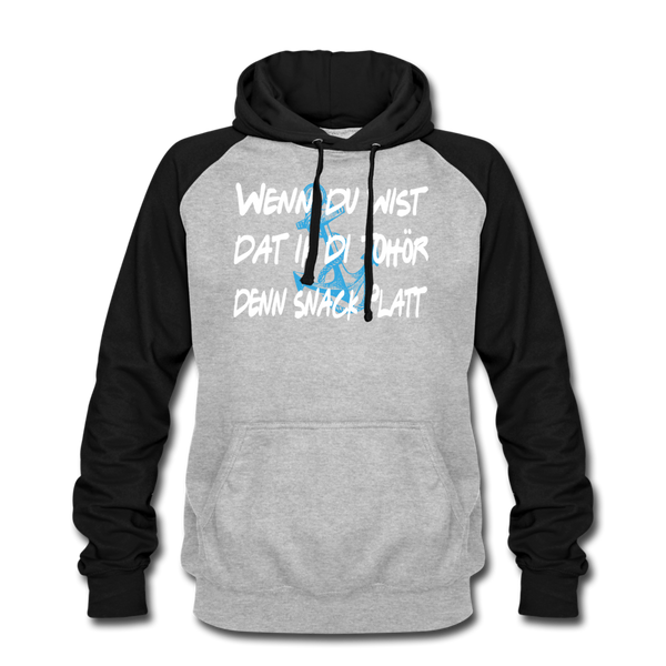 Baseball Hoodie SNACK PLATT | Norddeutscher Humor Unisex Baseball Hoodie - heather grey/black