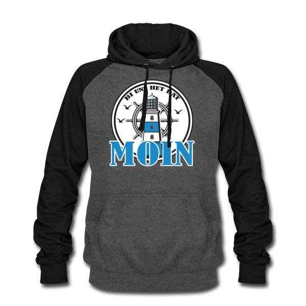 Baseball Hoodie BI UNS HET DAT MOIN | Norddeutscher Humor  Unisex Baseball Hoodie - graphite/black